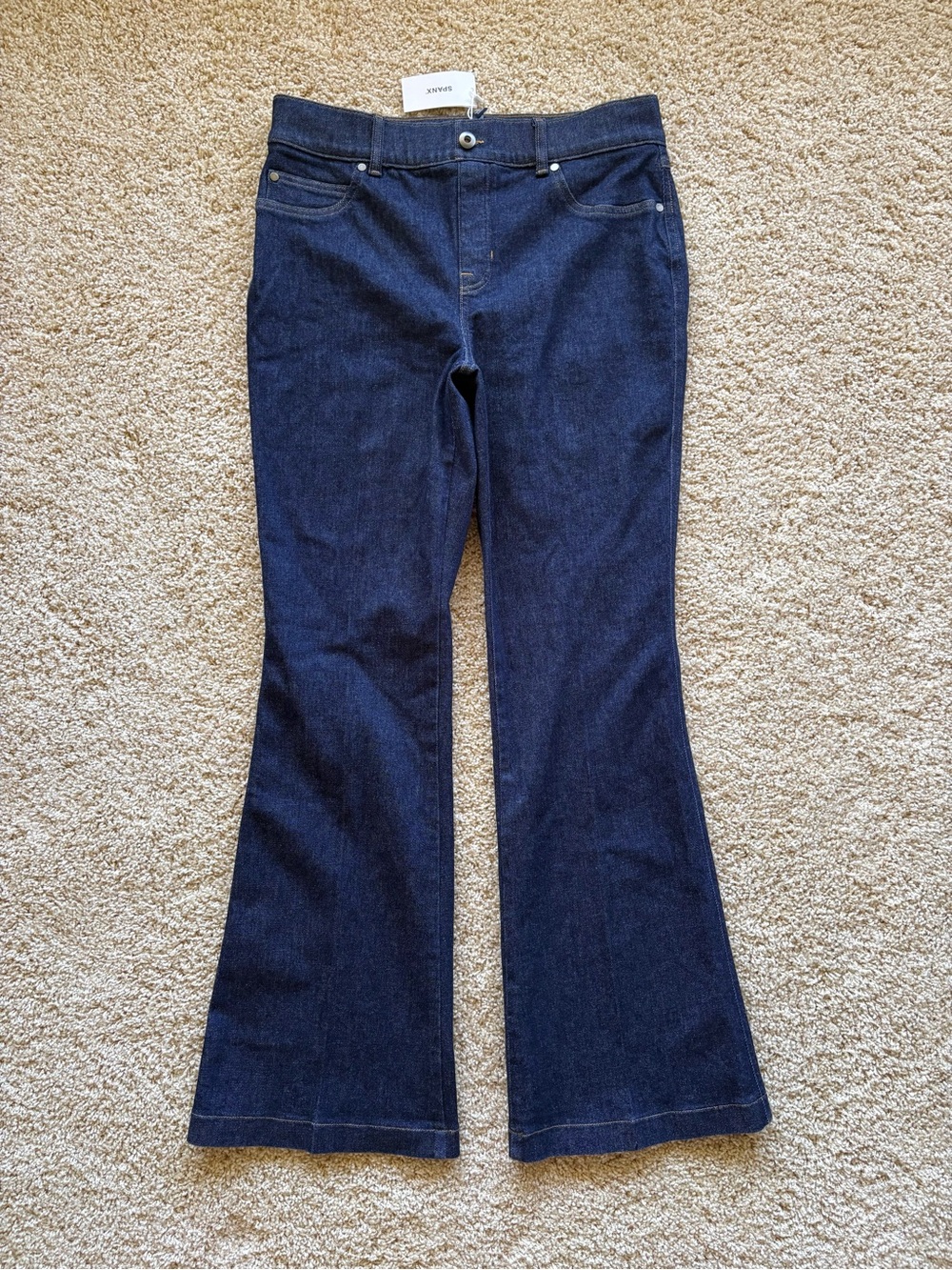 Spanx Denim Flare Jeans Raw Indigo Wash NWT Large Petite